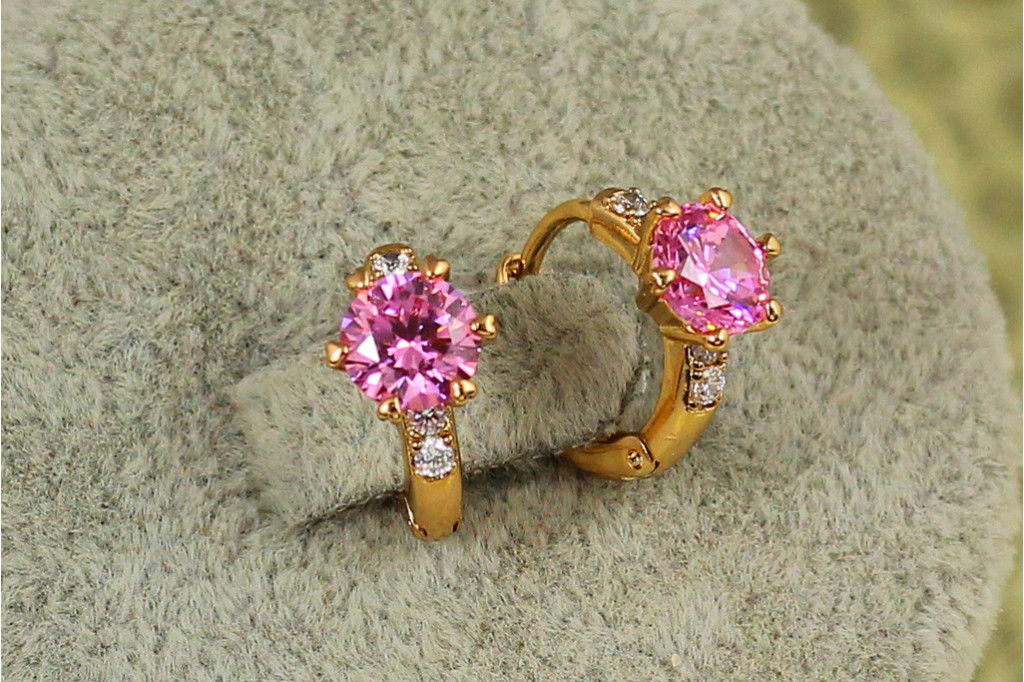 Сережки дитячі Xuping Jewelry глобус із рожевим каменем 1,2 см золотисті