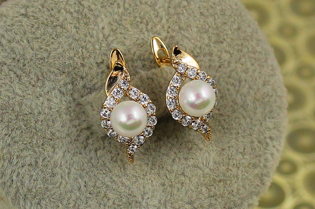 Сережки Xuping Jewelry набуття з перлинами 1,7 см золотисті