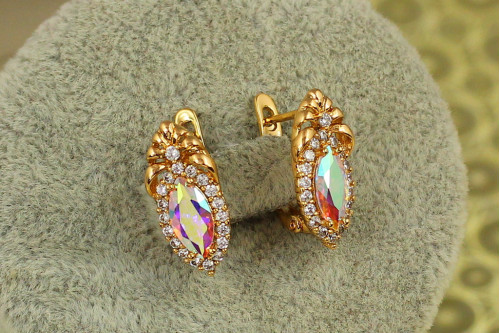 Сережки Xuping Jewelry Богема з каменем хамелеон 1,7 см золотисті