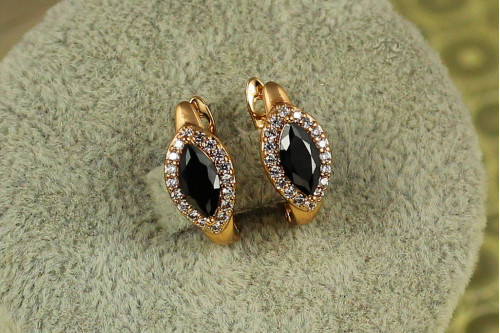 Серьги  Xuping Jewelry маркиз с черным камнем в ободке 1,5 см золотистые