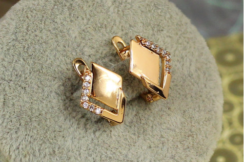 Серьги Xuping Jewelry Двойной ромб 1,5 см золотистые