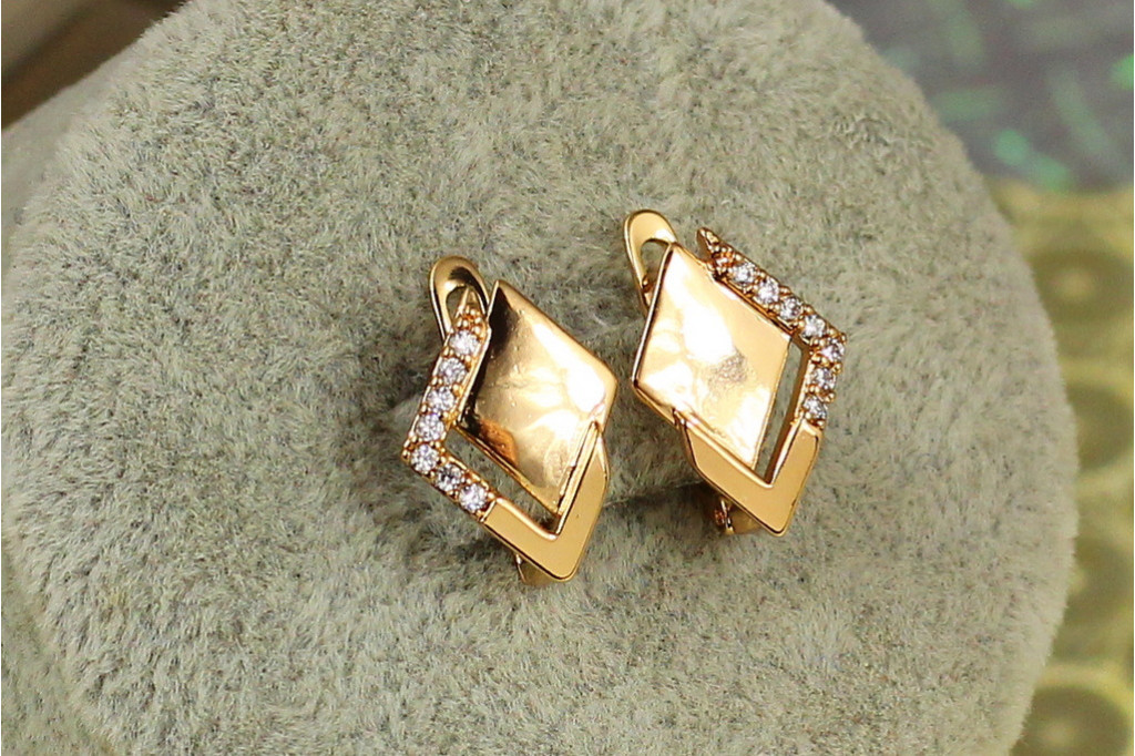 Серьги Xuping Jewelry Двойной ромб 1,5 см золотистые