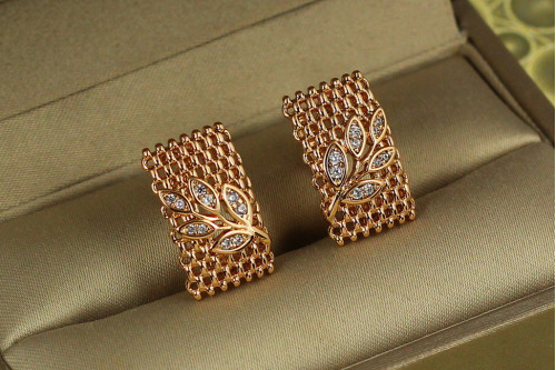 Сережки Xuping Jewelry Сіточка з листочками 1,8 см золотисті