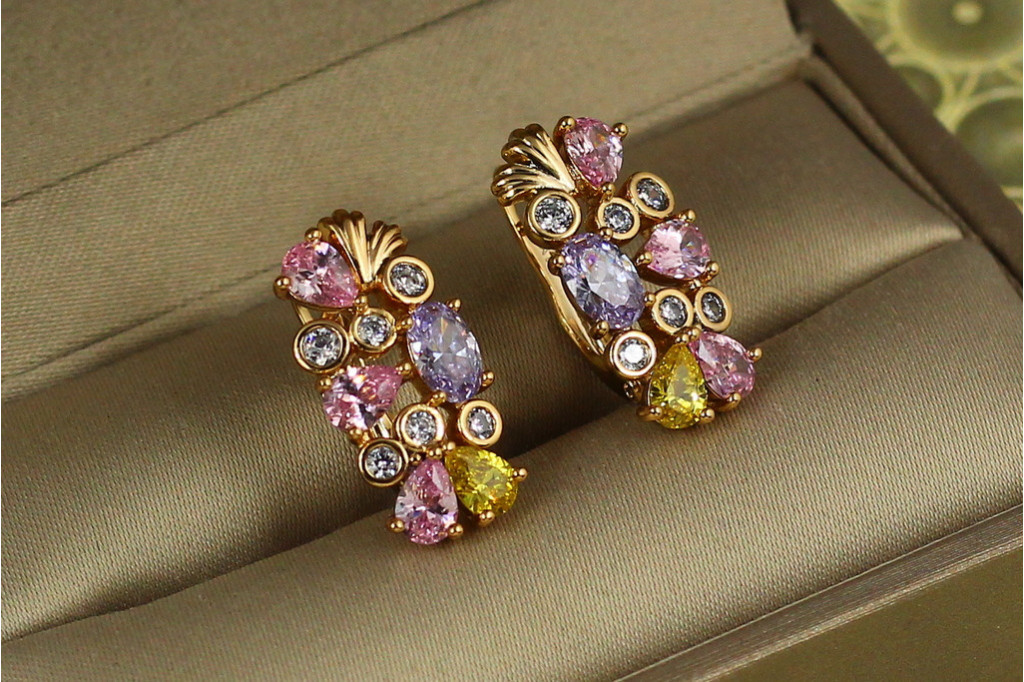 Сережки Xuping Jewelry Ріо із різнокольоровими каменями 2 см золотисті