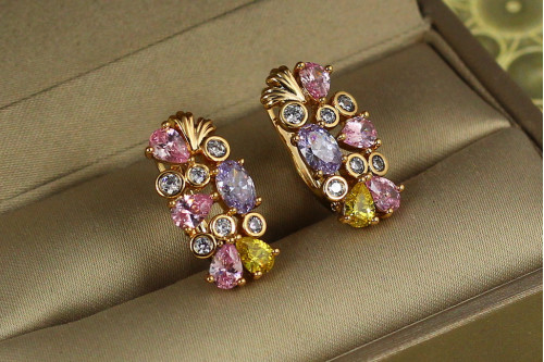 Сережки Xuping Jewelry Ріо із різнокольоровими каменями 2 см золотисті