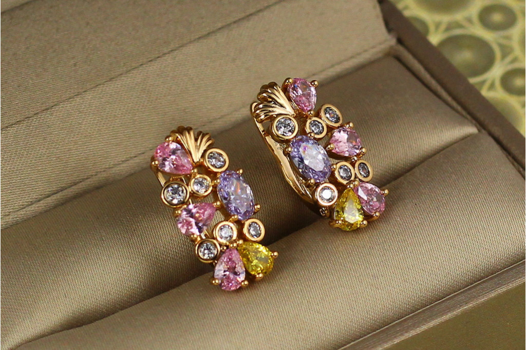 Сережки Xuping Jewelry Ріо із різнокольоровими каменями 2 см золотисті