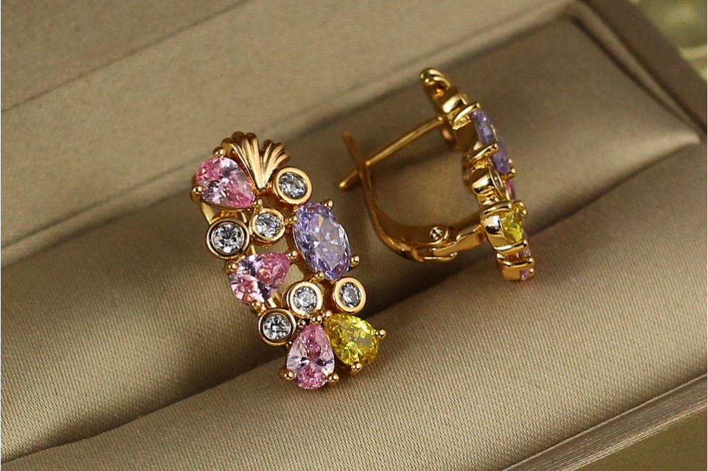 Сережки Xuping Jewelry Ріо із різнокольоровими каменями 2 см золотисті