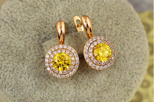 Сережки Xuping Jewelry Мрія із жовтим каменем 1,9 см золотисті