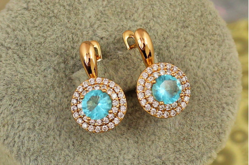 Сережки Xuping Jewelry Мрія із блакитним каменем 1,9 см золотисті