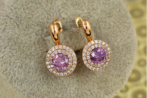 Сережки Xuping Jewelry Мрія із фіолетовим каменем 1,9 см золотисті