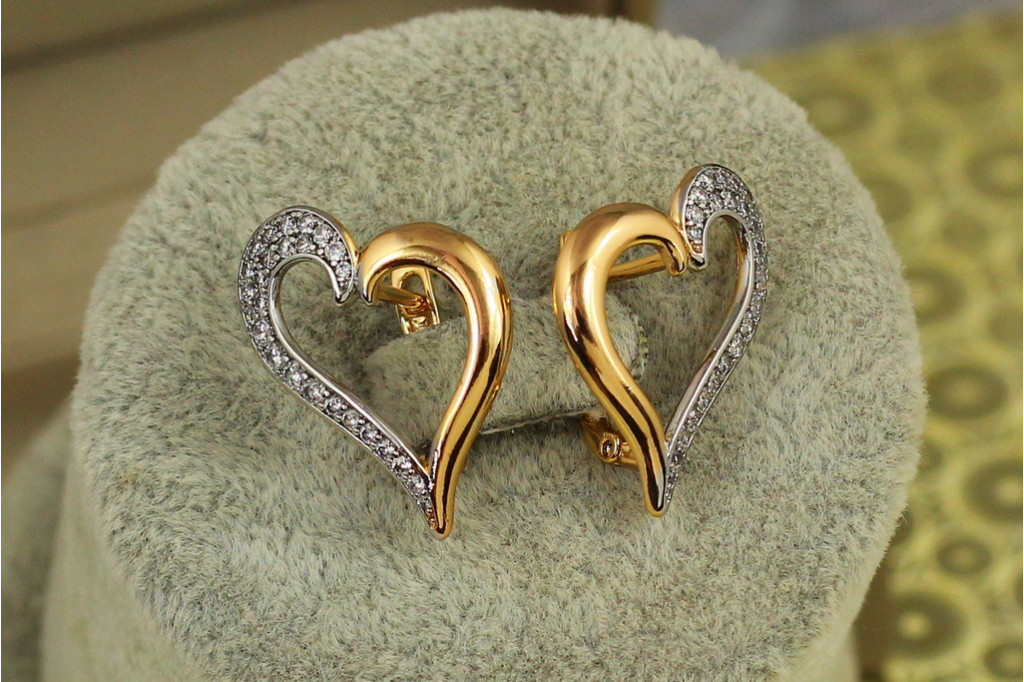 Сережки Xuping Jewelry Сердечки з родієм 2,3 см золотисті