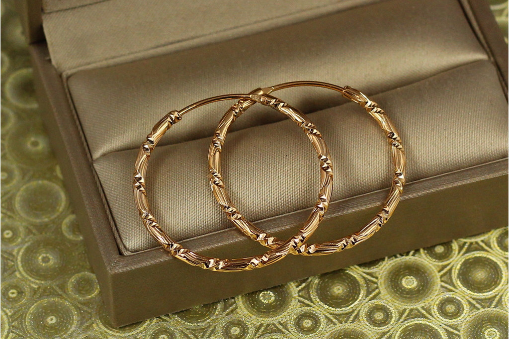 Сережки кільця Хuping Jewelry малюнок зигзаг 3 см золотисті