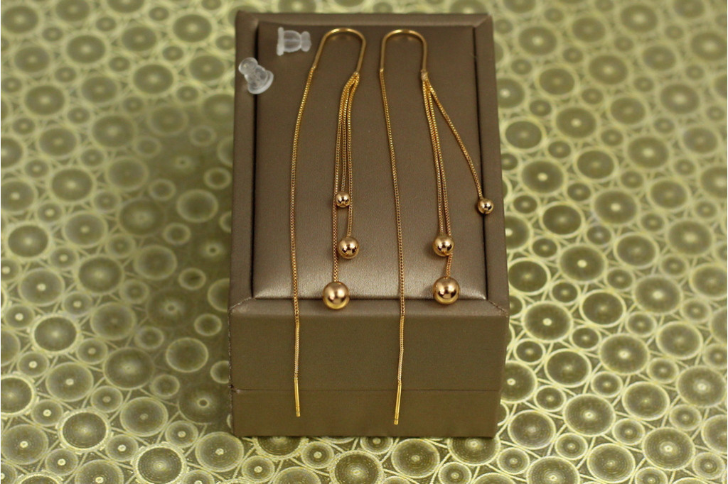 Серьги продевки Xuping Jewelry три шарика 7 см золотистые