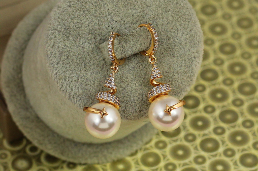 Сережки підвіски Xuping Jewelry Звіздар з перлами 3,7 см золотисті
