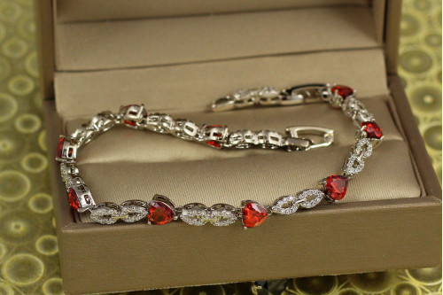 Браслет Xuping Jewelry Свято з червоним камінням 21 см 5 мм сріблястий