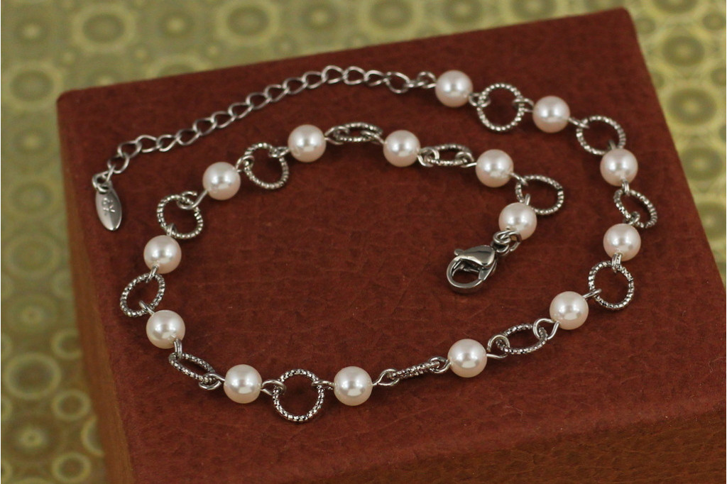 Браслет Xuping Jewelry на ногу с жемчугом 29 см серебристый