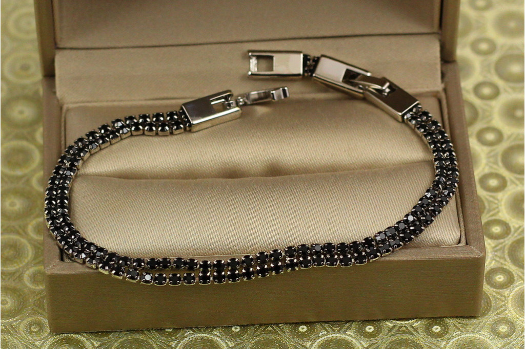 Браслет Xuping Jewelry дві доріжки із чорних фіанітів 19 см 4 мм сріблястий