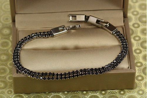Браслет Xuping Jewelry дві доріжки із чорних фіанітів 21 см 4 мм сріблястий