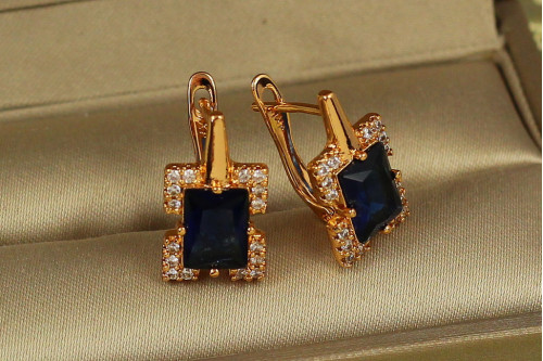 Сережки Xuping Jewelry Екран із синім каменем 1,7 см золотисті