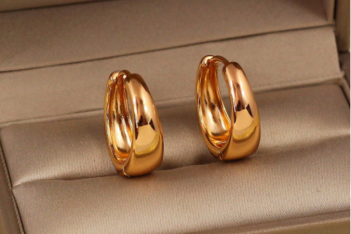 Серьги кольца Xuping Jewelry расширенные снизу 2 см золотистые