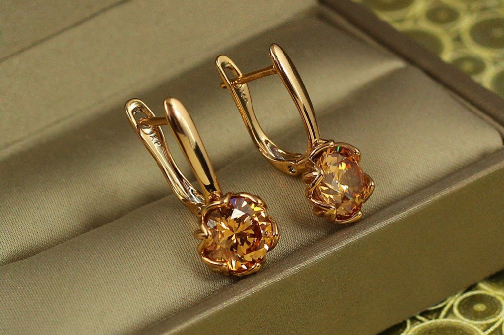 Серьги  Xuping Jewelry величавая простота с камнем шампанское 2.3 см золотистые