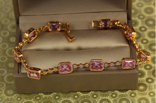 Браслет Xuping Jewelry доріжка із рожевими прямокутниками 21,5 см 7 мм золотистий
