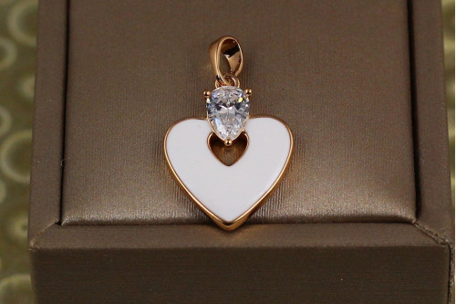 Кулон Xuping Jewelry сердце с белой кирамикой 2 см золотистый