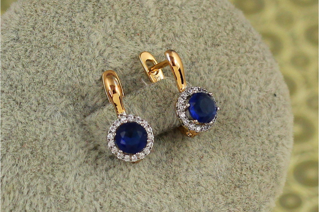 Сережки дитячі Xuping Jewelry сяйво із родієм і синім каменем 1,4 см золотисті