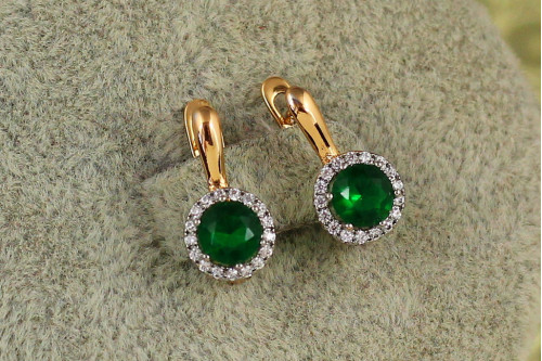 Сережки дитячі Xuping Jewelry сяйво із родієм і зеленим каменем 1,4 см золотисті