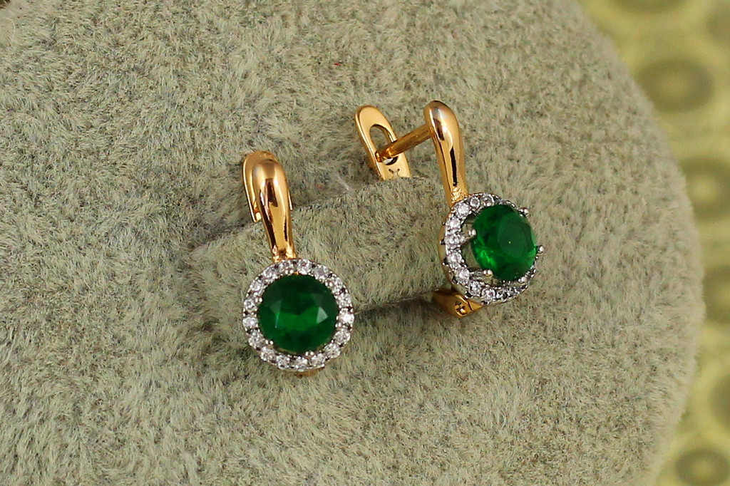 Сережки дитячі Xuping Jewelry сяйво із родієм і зеленим каменем 1,4 см золотисті