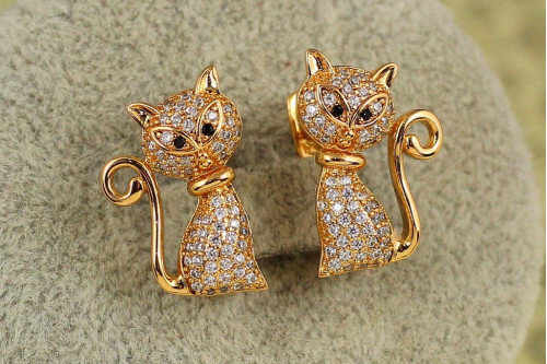 Серьги Xuping Jewelry котики с мелкими фианитами 2 см золотистые
