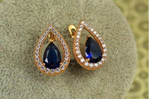 Сережки Xuping Jewelry Капля з синім каменем в окантовці 1,8 см золотисті