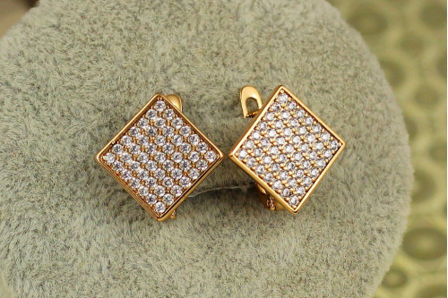 Сережки Xuping Jewelry ромб у камінчиках 1,5 см золотисті
