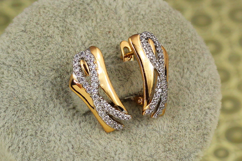 Сережки Xuping Jewelry стрічка з родієм 1,9 см золотисті