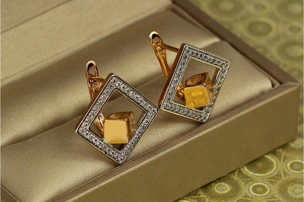 Сережки Xuping Jewelry гіперкуб з родієм 2 см золотисті