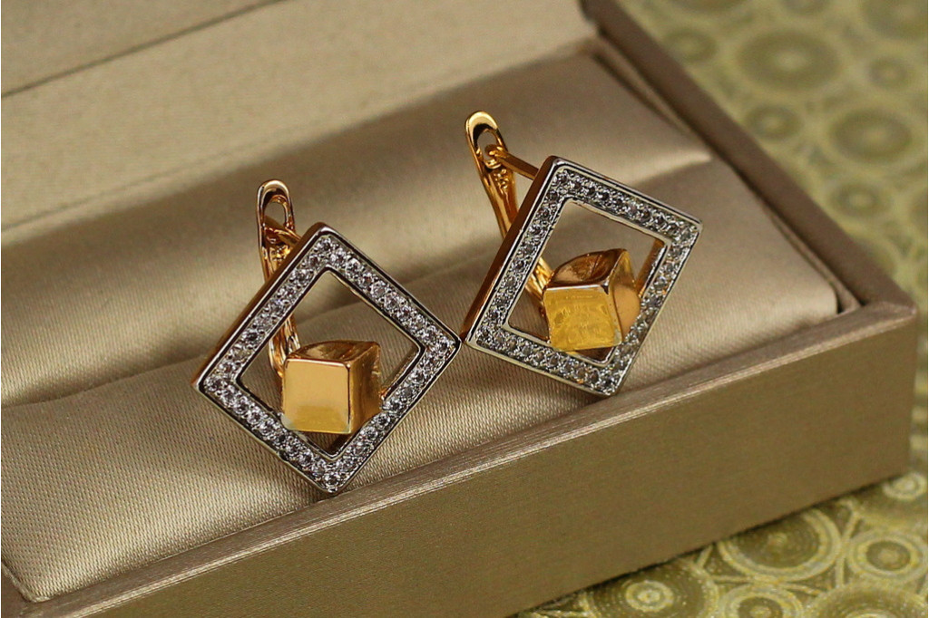 Сережки Xuping Jewelry гіперкуб з родієм 2 см золотисті