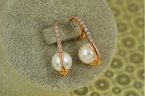 Серьги Xuping Jewelry абзац с жемчужиной 2,9 см золотистые