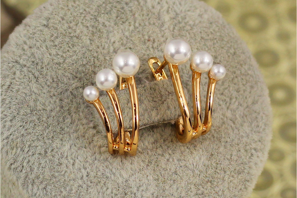 Сережки Xuping Jewelry триквел  з перлинами 2 см золотисті