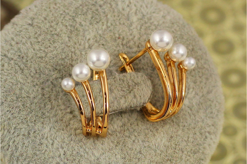 Сережки Xuping Jewelry триквел  з перлинами 2 см золотисті