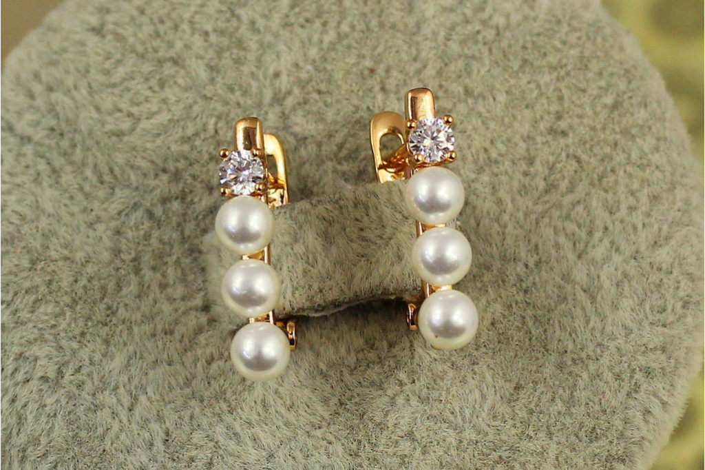 Серьги Xuping Jewelry дорожка из жемчуга 1,8 см золотистые