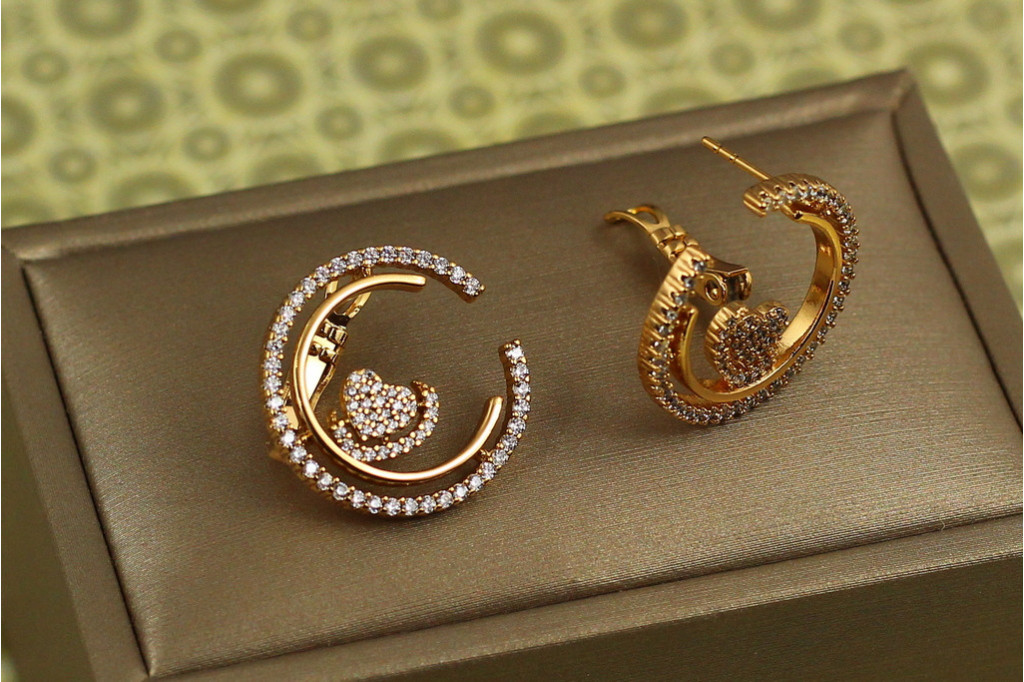 Сережки Xuping Jewelry контур з серцем 2 см золотисті