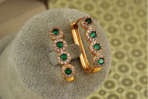 Сережки Xuping Jewelry квартет з зеленим камінням 3,1 см золотисті