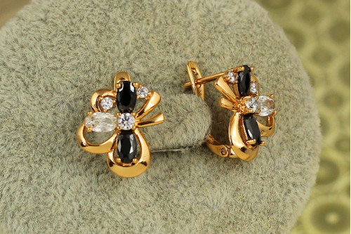Серьги Xuping Jewelry франт с черными и белыми 1,4 см золотистые