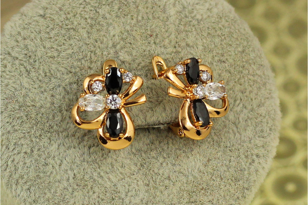 Серьги Xuping Jewelry франт с черными и белыми 1,4 см золотистые