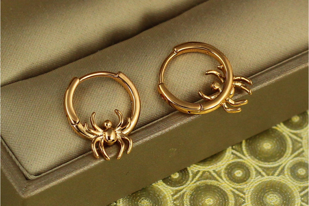 Сережки кільця Хuping Jewelry павук 1,7 см золотисті