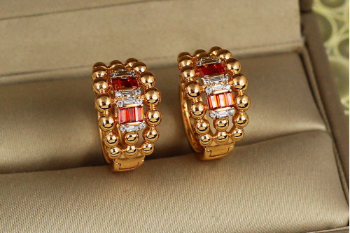 Сережки Xuping Jewelry казино з червоними каменями 1,7 см золотисті