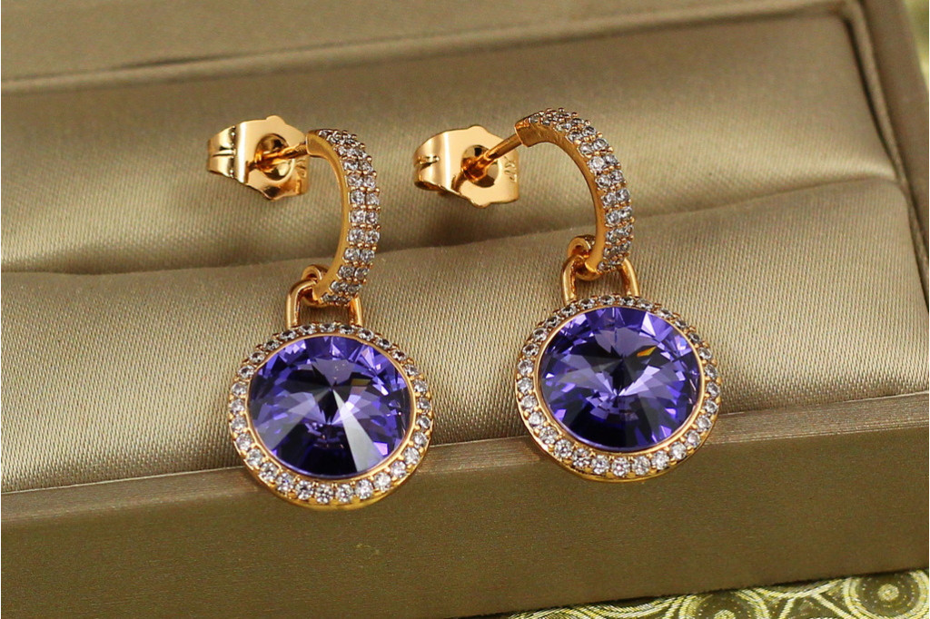 Сережки підвіски Xuping Jewelry Сваровськи Романс із фіолетовими каменями 2,8 смзолотисті