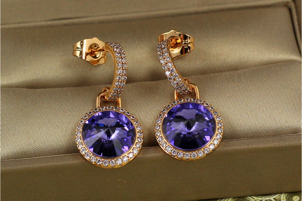 Сережки підвіски Xuping Jewelry Сваровськи Романс із фіолетовими каменями 2,8 смзолотисті