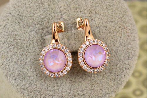 Сережки Xuping Jewelry Сваровськи Романс із бузковими каменями 2 см золотисті
