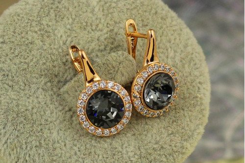 Сережки Xuping Jewelry Сваровськи Романс із чорними каменями 2 см золотисті